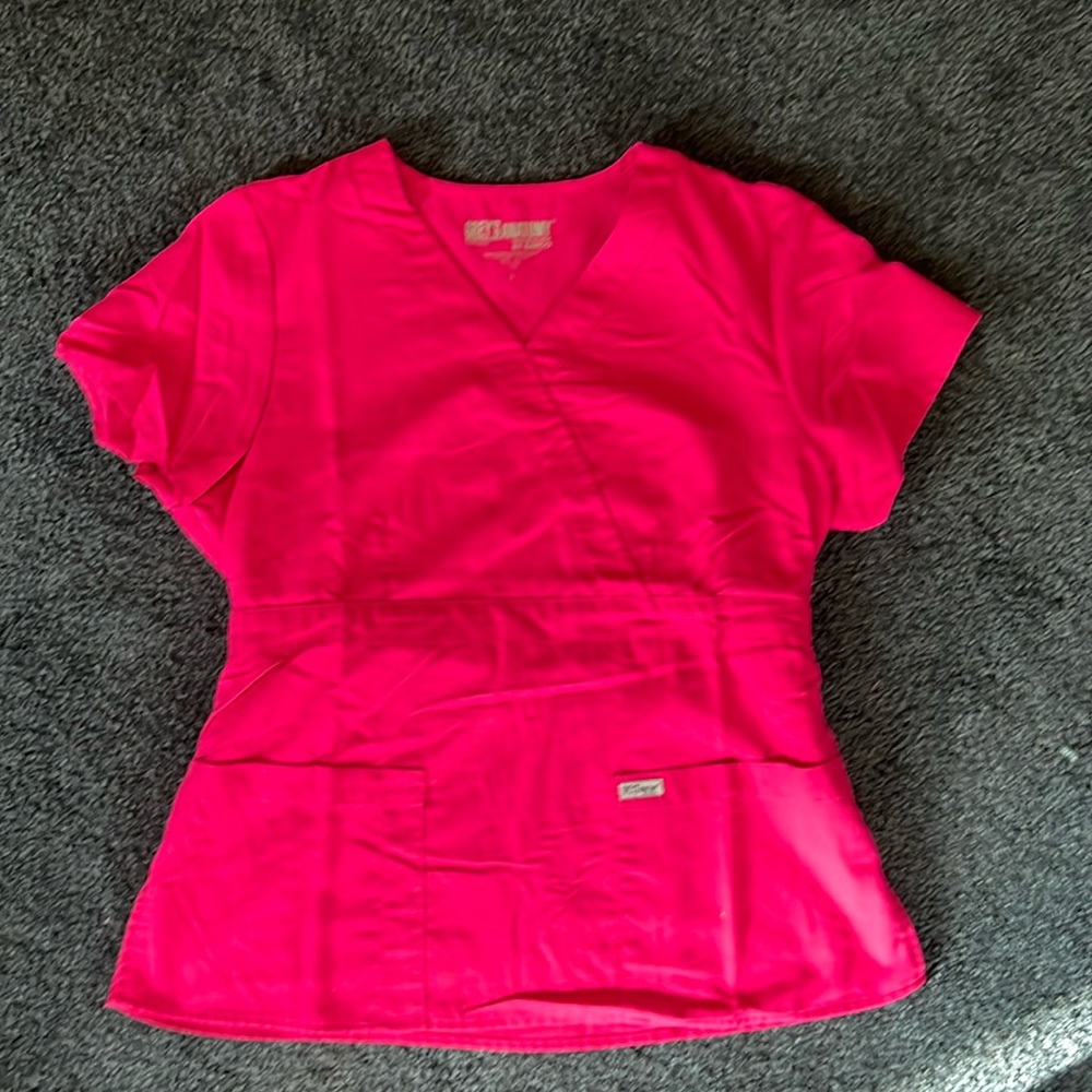 Hot Pink Large Grey's Anatomy Women's 3-Pocket Modern Fit Mock Wrap Scrub Top